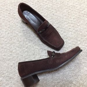 Stuart Weitzman Brown Suede Block Heel Loafers